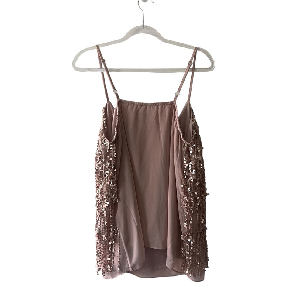 City Chic Sequined Fringe Chiffon Spaghetti Strap Top Mocha Size 16 - Picture 3 of 7